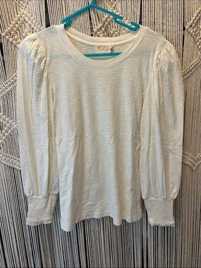 Anthropology Ivory Puff-Sleeve Long-Sleeve Top